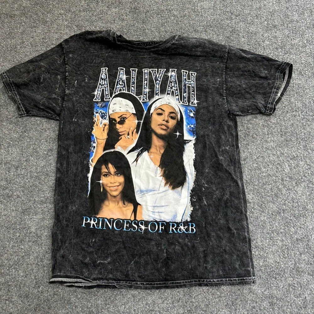 Aaliyah T-Shirt Womens Size S/M Black Acid Wash Princess of R&B Graphic Tee